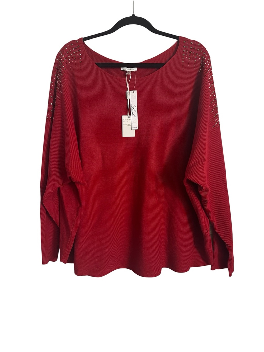 Vila Milano Red Studded Shoulder Knit Sweater Size 2X